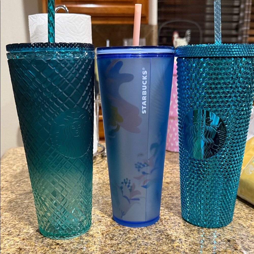 Starbucks Teal and Blue Tumbler Trio